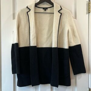 Talbots Creme & Black Color Block Knit Casual Cardigan Blazer - Size Small